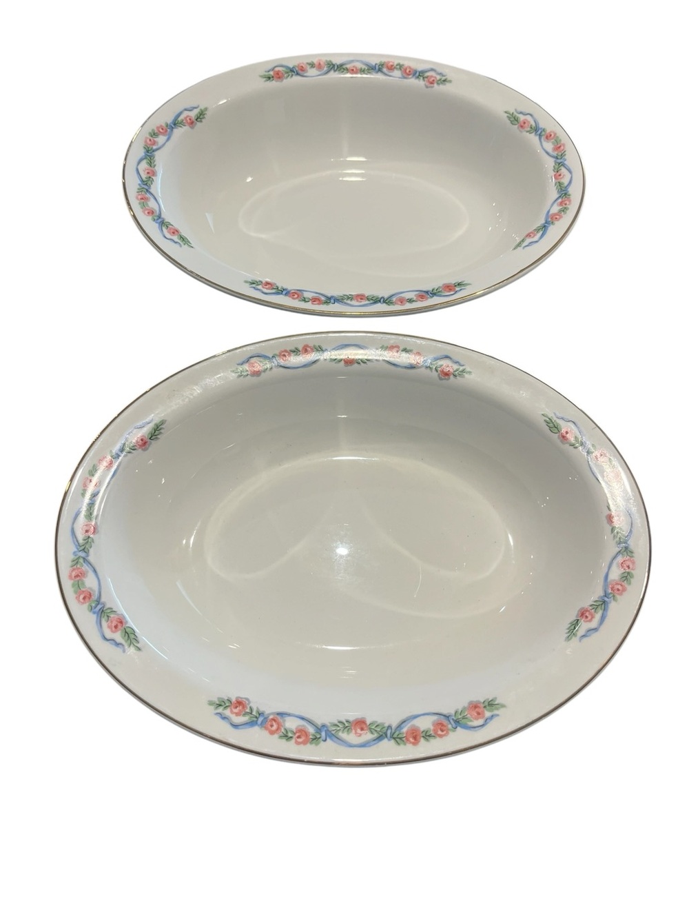 PAIR Hall's Superior Quality Serving Vintage Oval Bowl Rose Pattern 10.5" Set 2